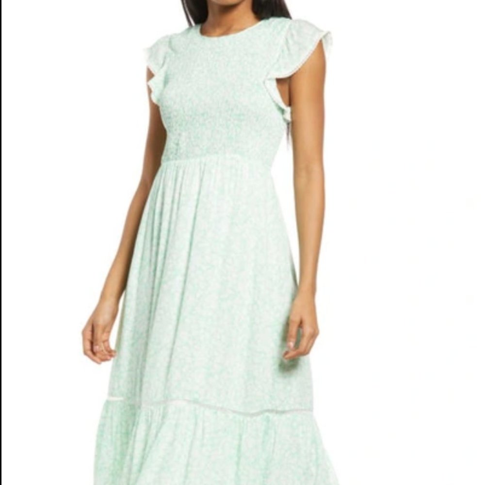 Lost + Wander Blossom & Bloom Floral Smocked Dress (Mint White Floral)